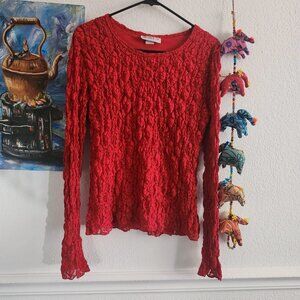 Red Textured Mesh Stretchy Top